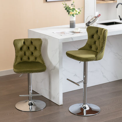 Swivel Velvet Barstools Adjusatble Seat Height From 25-33", Modern Upholstered Chrome Base Bar Stools With Backs Comfortable Tufted For Home Pub And Kitchen Island (Set of 2) Home Essentials
