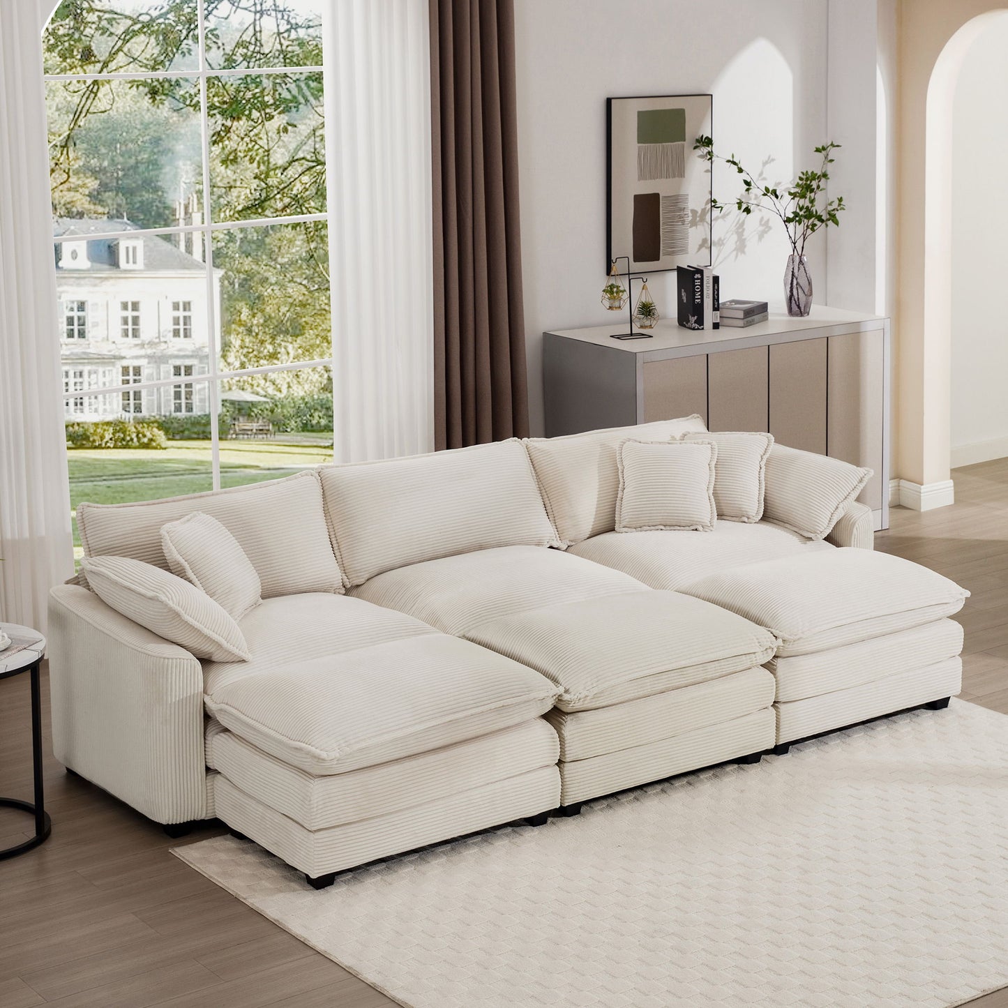 Modern Oversized Modular Cushion Sofa With Ottoman, Low Back, Deep Seating Sofa Set Home Essentials
