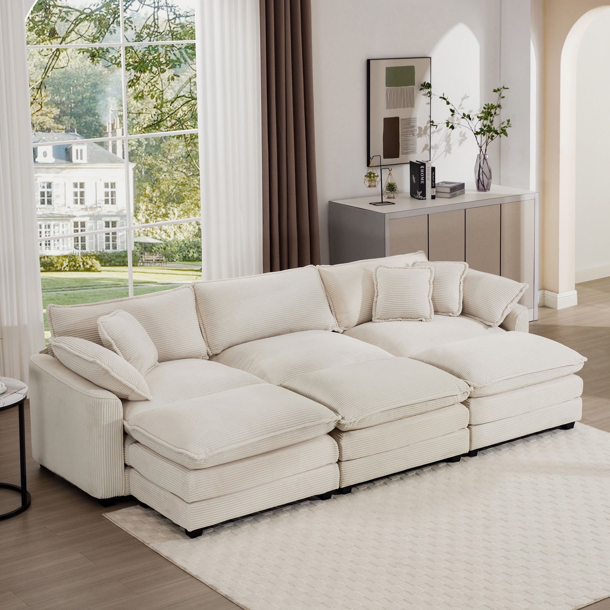 Modern Oversized Modular Cushion Sofa With Ottoman, Low Back, Deep Seating Sofa Set Home Essentials