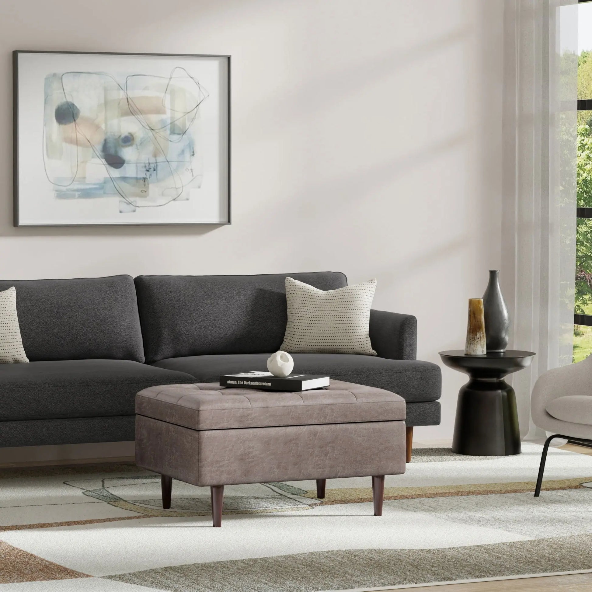 Shay - Large Square Coffee Table Storage Ottoman Mid-Century Style Simpli-Home