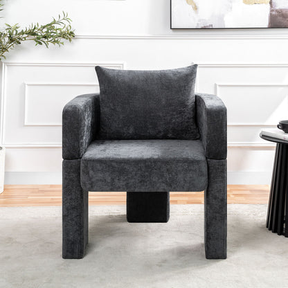 Modern 3 Leg Chenille Accent Chair With Ergonomic Arms & Removable Pillow Home Essentials