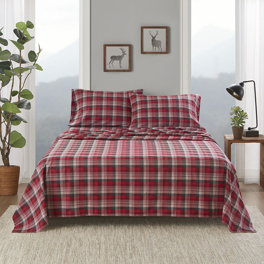 Flannel - 3 Piece Twin Sheet Set - Red Plaid Woolrich