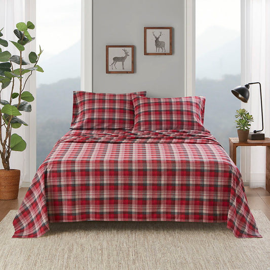 Flannel - 3 Piece Twin Sheet Set - Red Plaid Woolrich