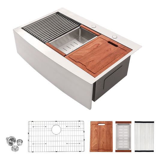 Modern Farmhouse, Drop In Workstation Kitchen Sink With Apron Front Daily Nest