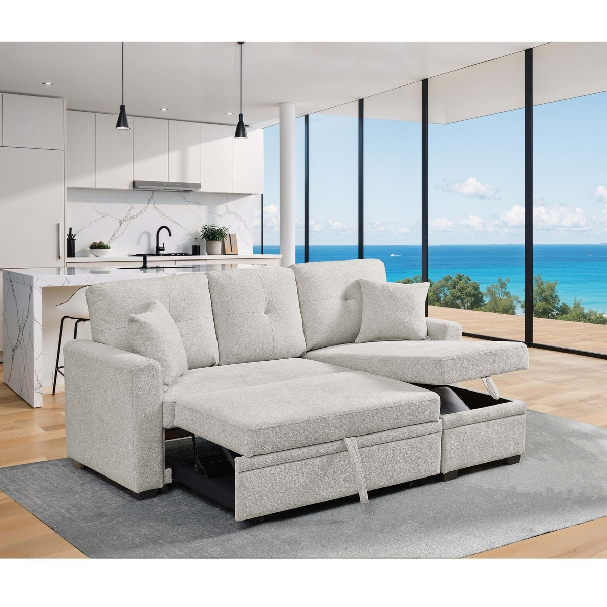 Upholstered Sectional & Pull Out Bed And Chaise Storage Home Essentials