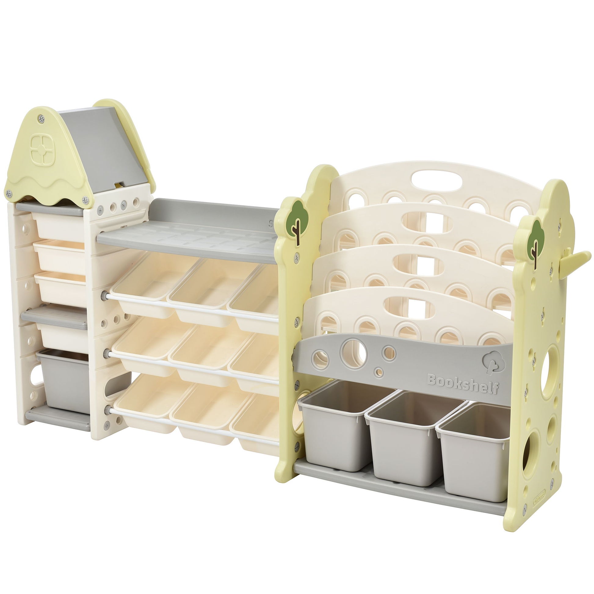 Kids Bookshelf Toy Storage Organizer With 17 Bins And 5 Bookshelves, Multi-Functional Nursery Organizer Kids Furniture Set Toy Storage Cabinet Unit With HDPE SheLF And Bins Hearth and Haven