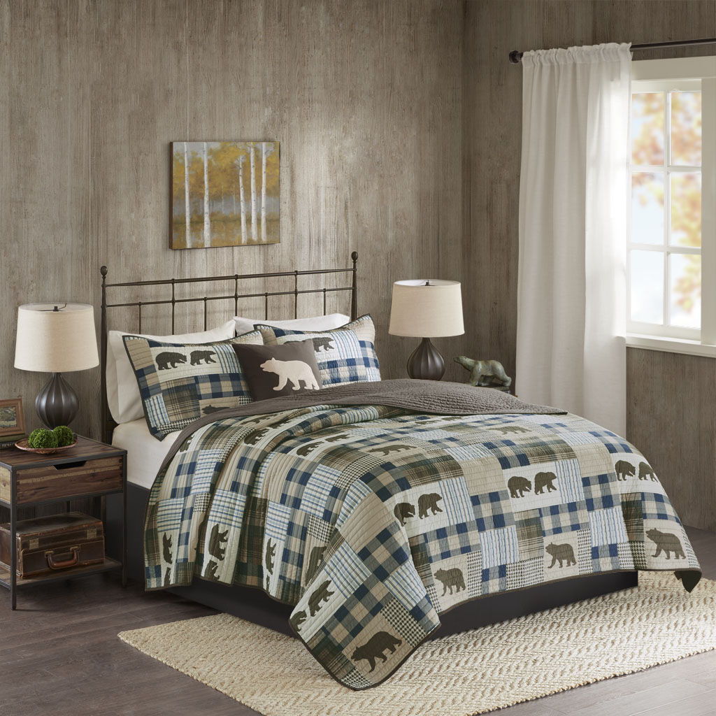 Twin Falls - Oversized 4 Piece Quilt Set - Brown / Blue