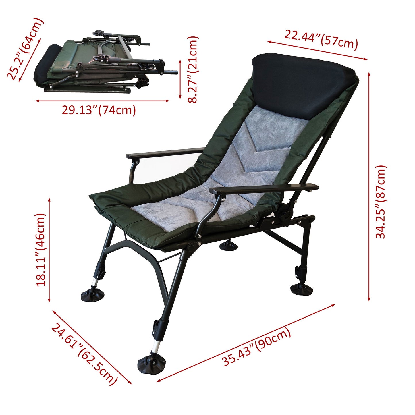 Camping Lounge Chair, Portable Folding Reclining Camping Chair With Adjustable Backrest For Indoor And Outdoor Camping Beach Hiking Fishing - Green / Black Home Essentials