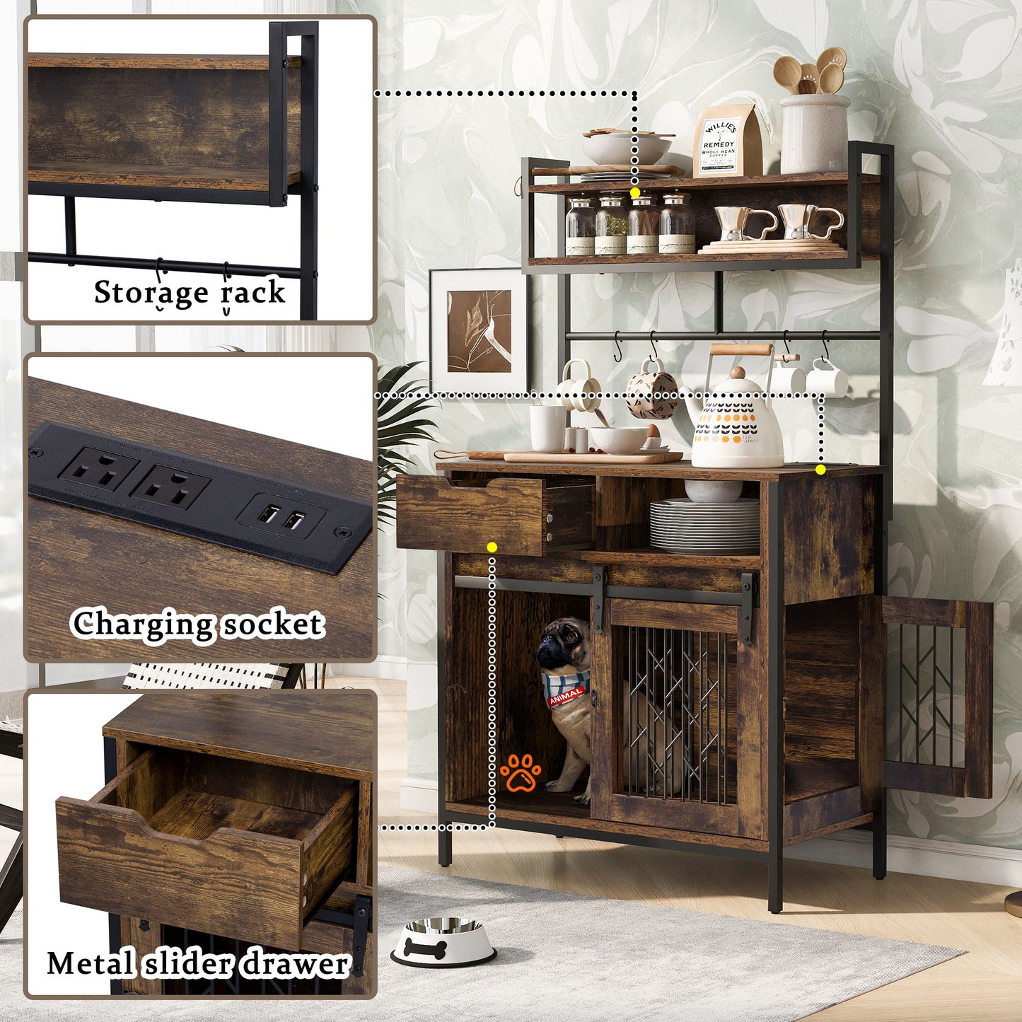 Furniture Style 2 In 1 Pet Friendly Dog Crate Composite Desk Hutch - Rustic Brown Daily Nest