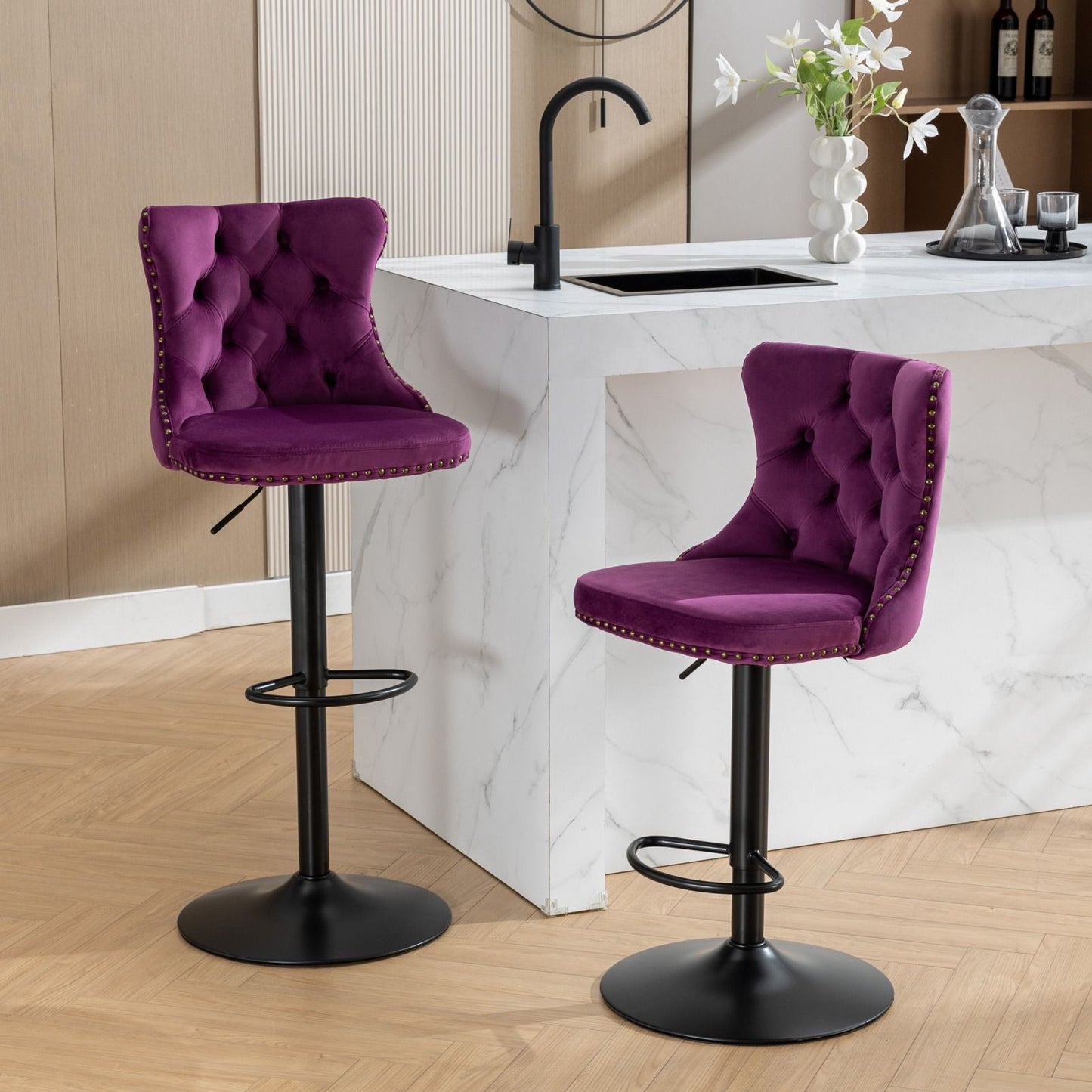 Swivel Velvet Barstools Adjusatble Seat Height, Modern Upholstered Bar Stools With Backs Comfortable Tufted For Home Pub And Kitchen Island (Set of 2) Home Essentials