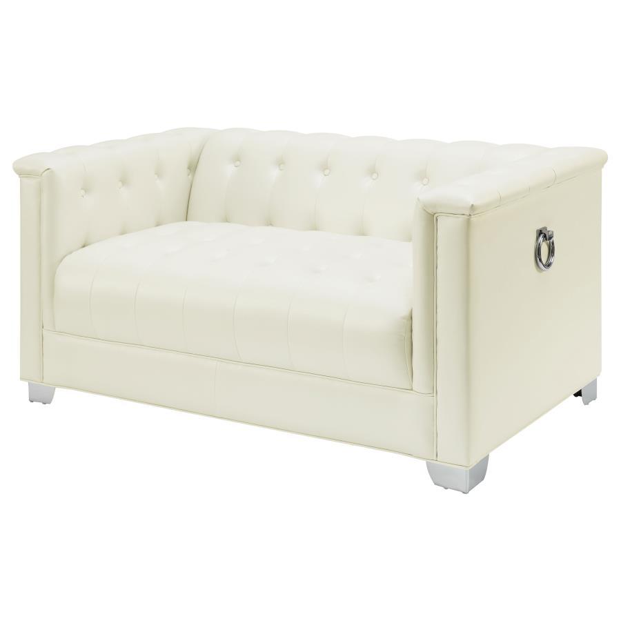 Chaviano - Upholstered Track Arm Loveseat - Pearl White CoasterElevations