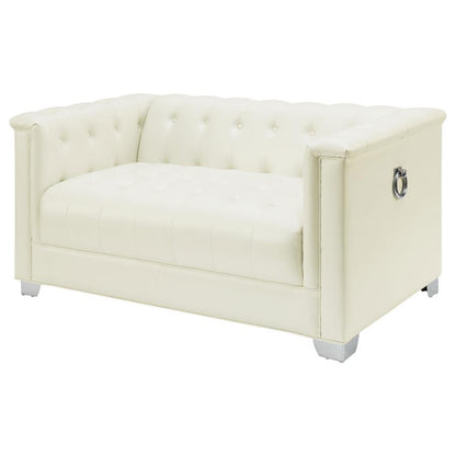 Chaviano - Upholstered Track Arm Loveseat - Pearl White CoasterElevations