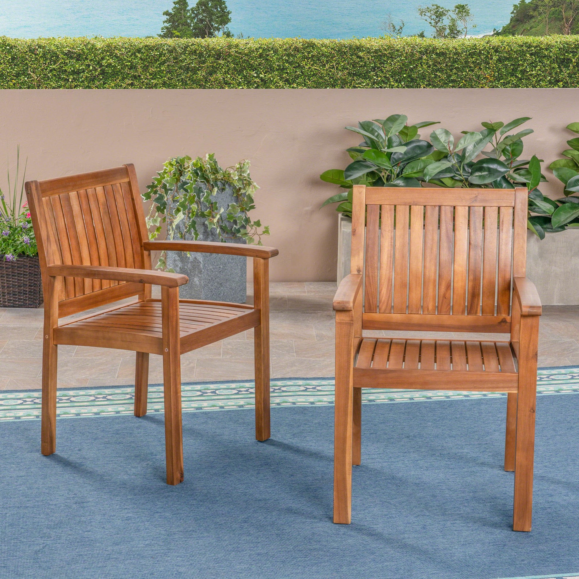 Amethyst - Outdoor Dining Chair With Slat Design (Set of 2) - Natural Noble House