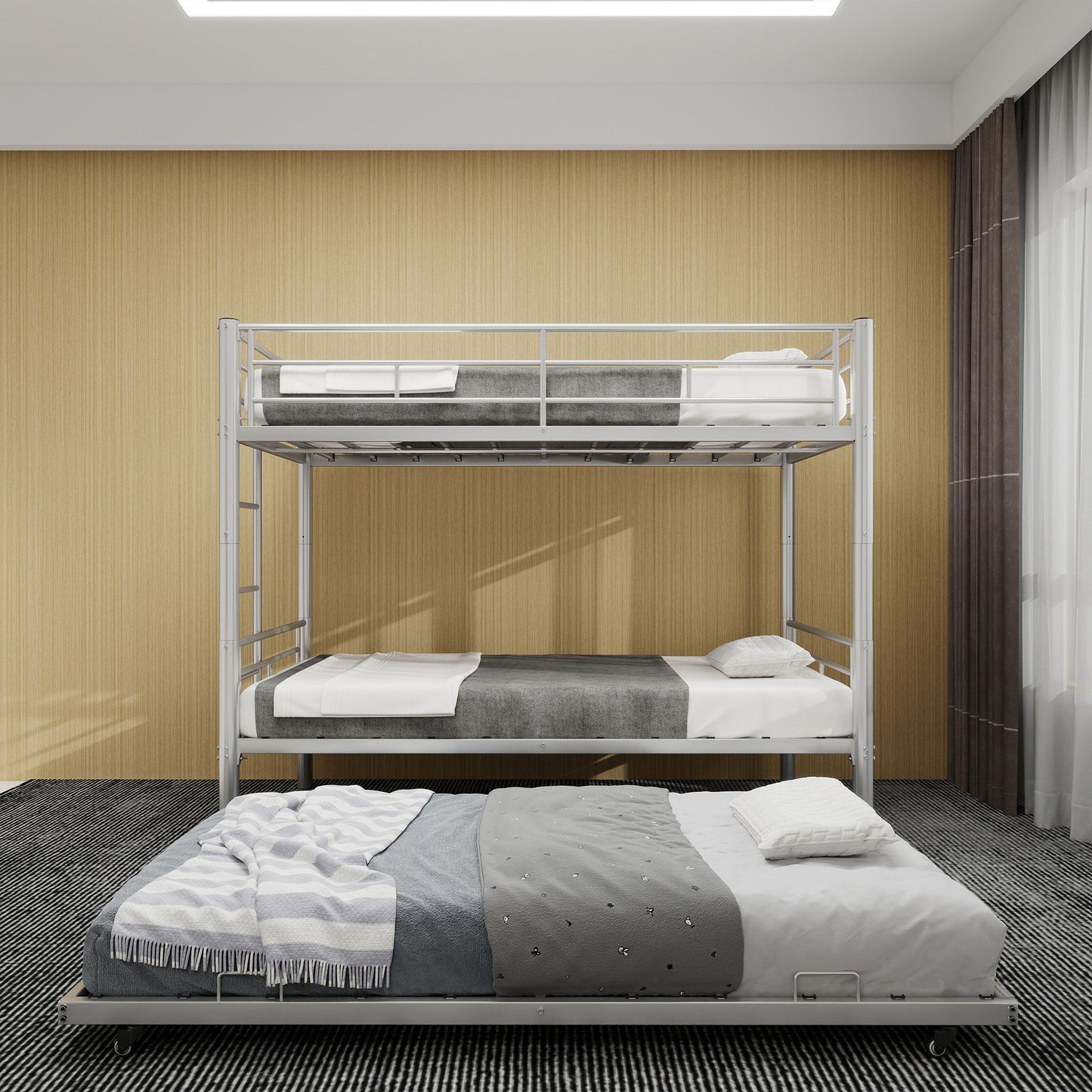 Bunk Bed For Kids, Convertible Frame With Ladders & Guardrail Home Essentials