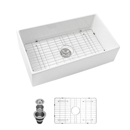 33" Undermount Sink With Apron Front, Single Bowl, Grid - White Daily Nest