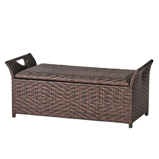 Outdoor Rattan Bench With Flair Arm And Storage - Brown Noble House