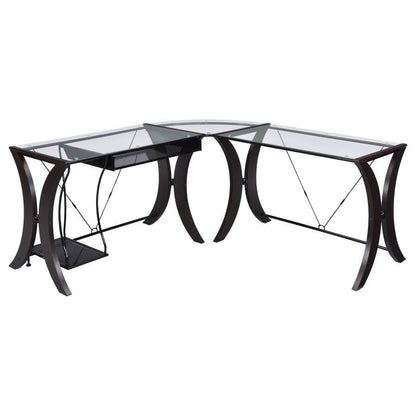 Monterey - Glass Top L-Shape Computer Desk - Cappuccino CoasterEssence