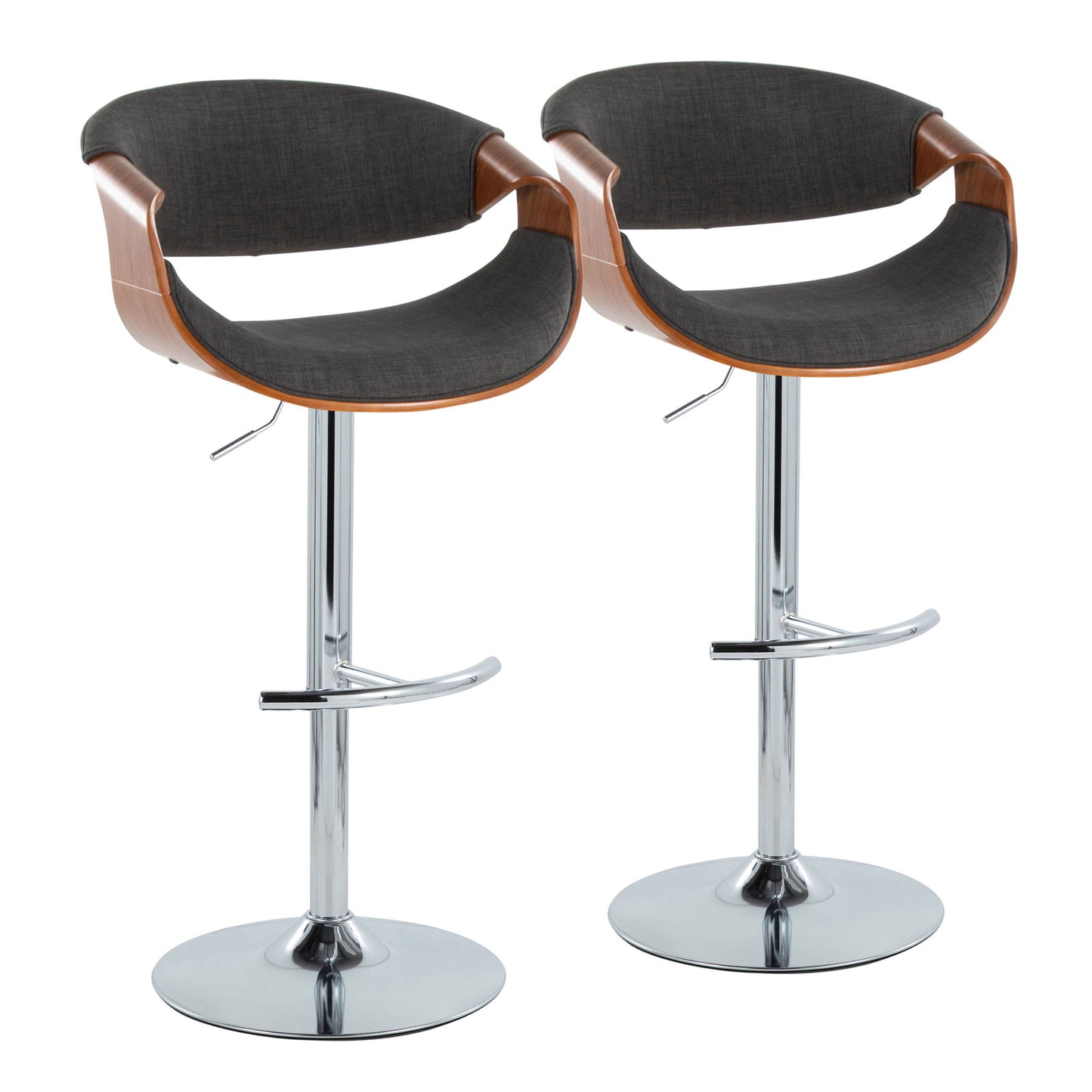 Curvo - Mid Century Modern Adjustable Barstool With Swivel With Rounded T Footrest (Set of 2) Lumi Source