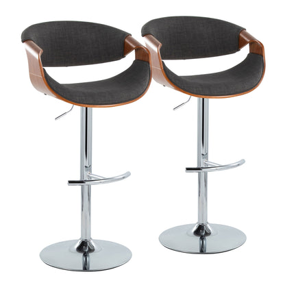 Curvo - Mid Century Modern Adjustable Barstool With Swivel With Rounded T Footrest (Set of 2) Lumi Source