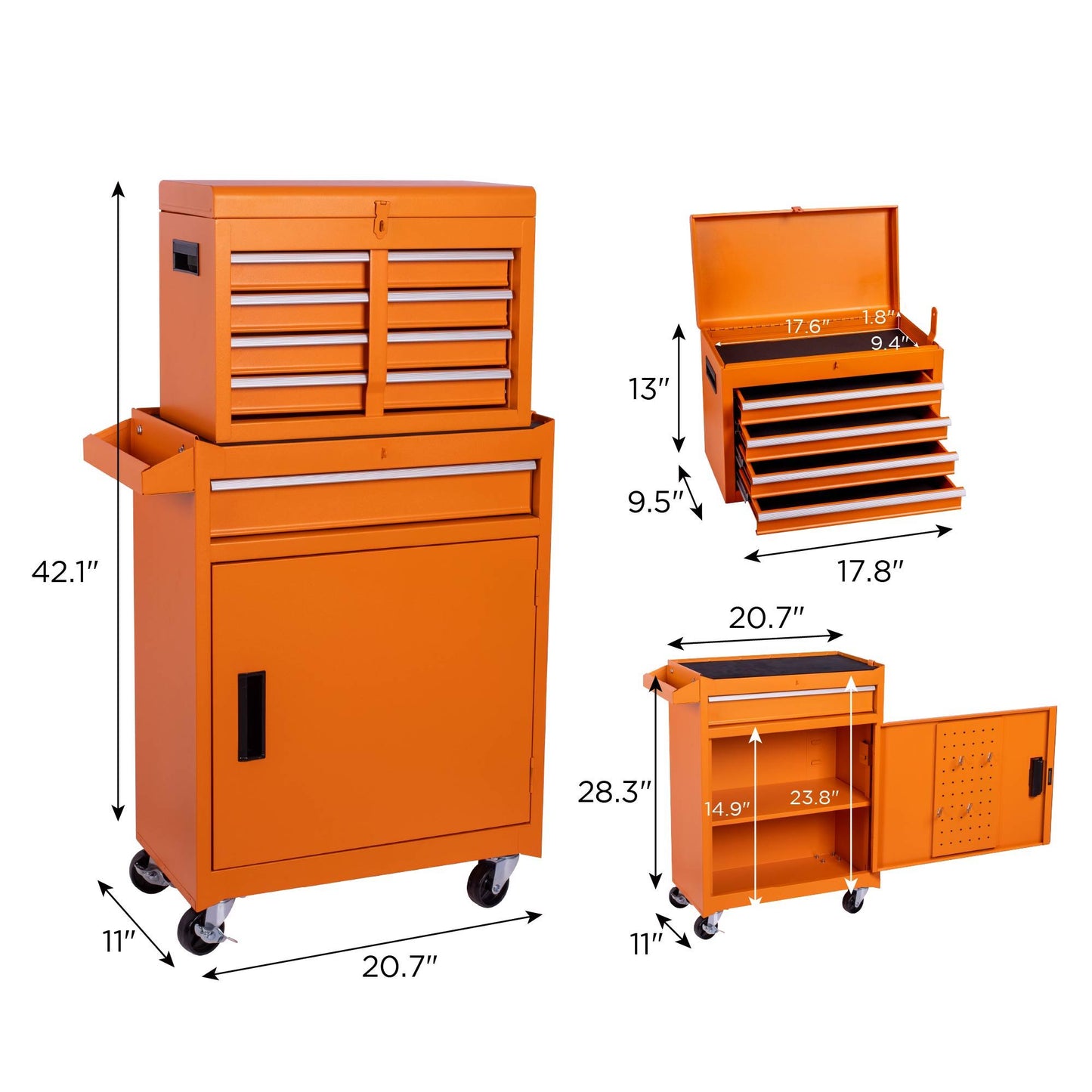Tool Chest, 5 Drawer Rolling Tool Storage Cabinet With Detachable Top Tool Box, Liner, Universal Lockable Wheels, Adjustable Shelf, Locking Mechanism, Metal Tool Cart For Garage Workshop Daily Nest
