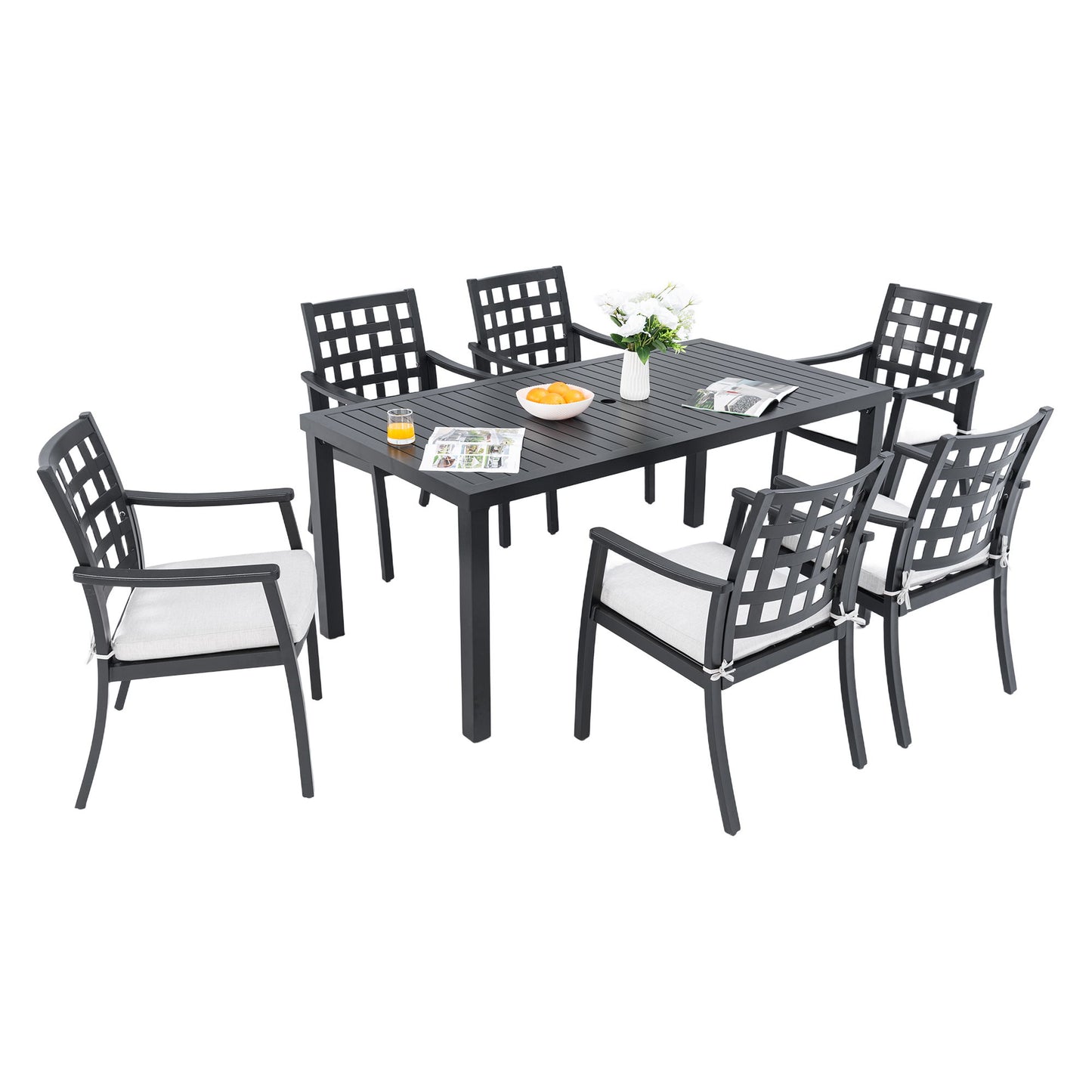 Modern Classic Outdoor Patio Dining Set, Rectangular Table & Dining Chairs, Rust Free, Weather Resistant Life Outside