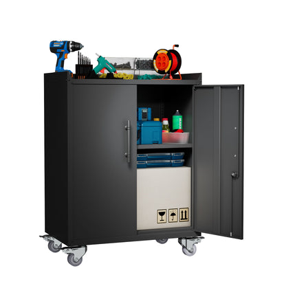 2 Door Tool Cabinets For Garage, Lockable Garage Storage Cabinet, Locking Storage Cabinet With Wheels, Rolling Tool Chest - Black Daily Nest