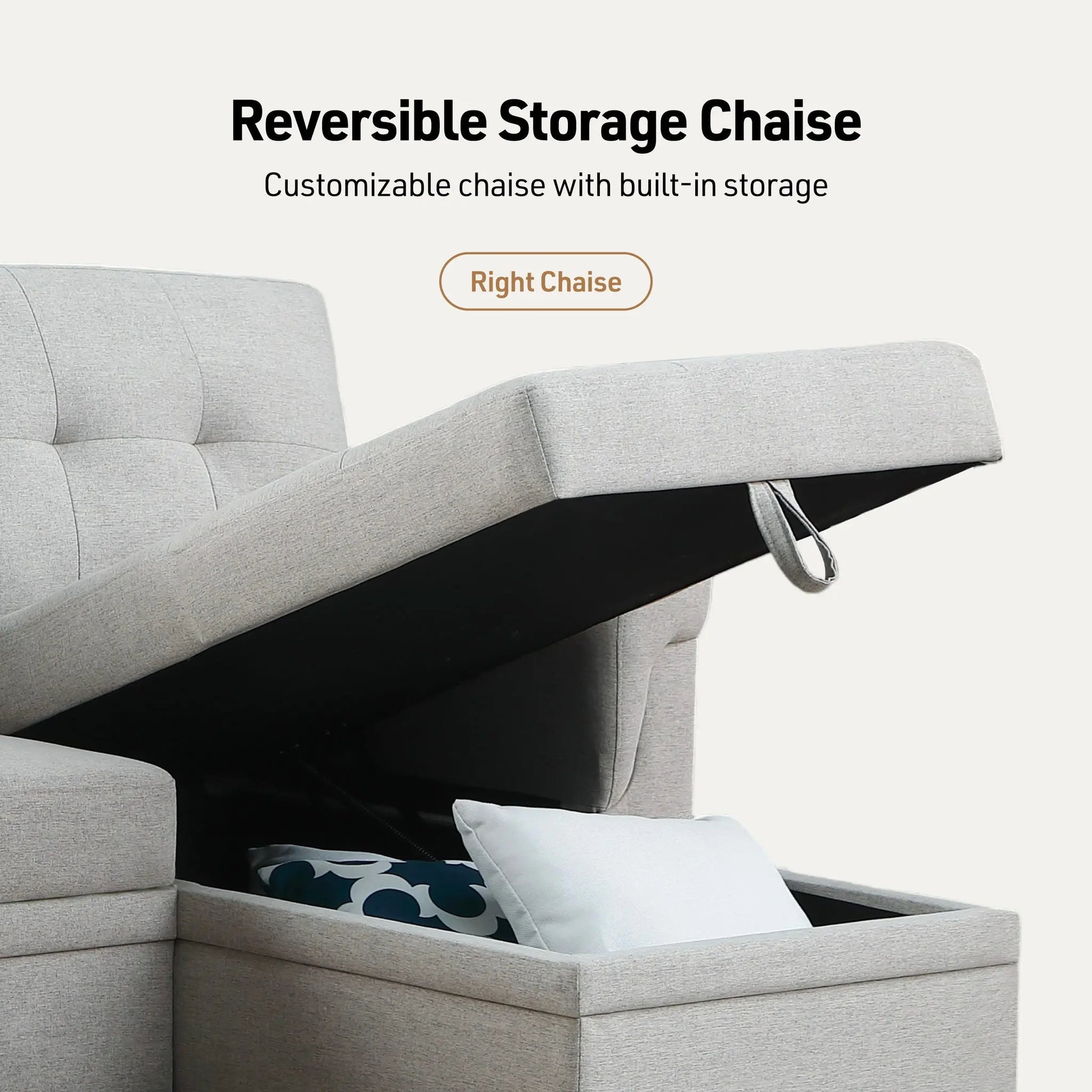 Lucca - Linen Reversible Sleeper Sectional Sofa With Storage Chaise Lilola Home