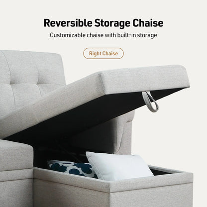 Lucca - Linen Reversible Sleeper Sectional Sofa With Storage Chaise Lilola Home