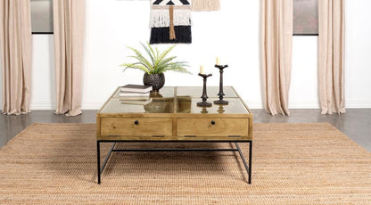 Stephie - 4-Drawer Square Glass Top Coffee Table - Honey Brown Coaster Fine Furniture