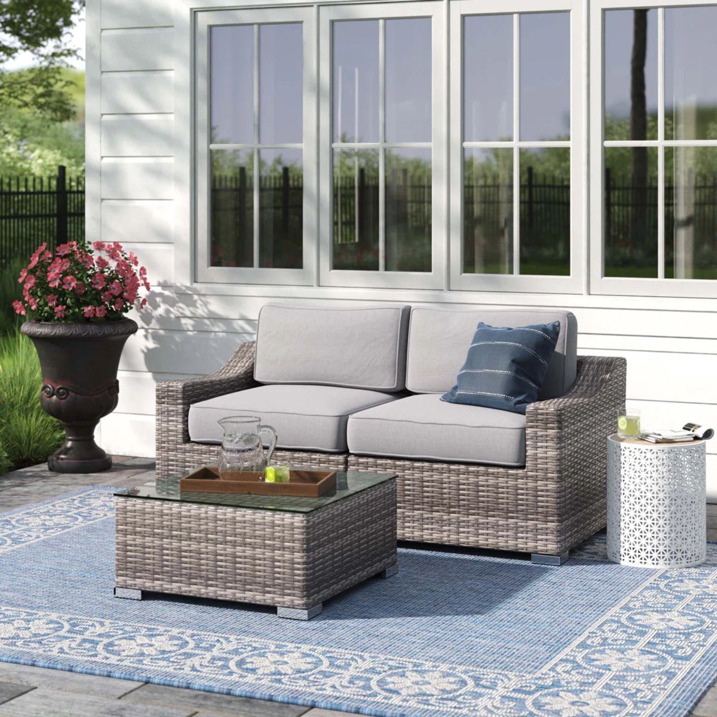 Outdoor Wicker Conversation Set With Cushions, All Weather LSI Patio Furniture