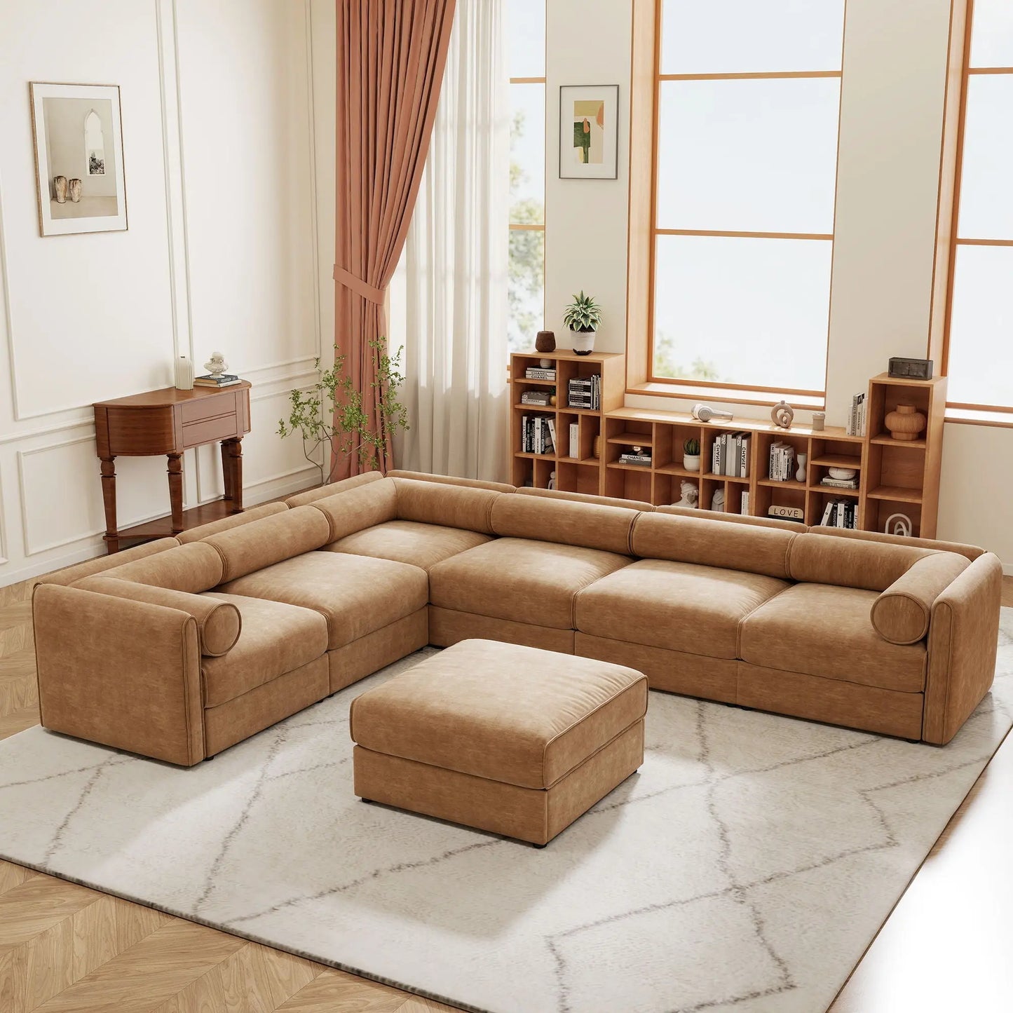 Contemporary Elegant White Chenille Sofa With Storage And Ottoman Home Essentials