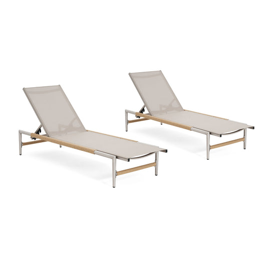 Hargrove - Outdoor Patio Aluminum Chaise Lounge (Set of 2) - Natural / Silver Noble House