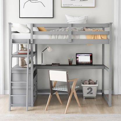 Modern Loft Bed With Built In Desk, Shelves, And 2 Drawers Hearth and Haven