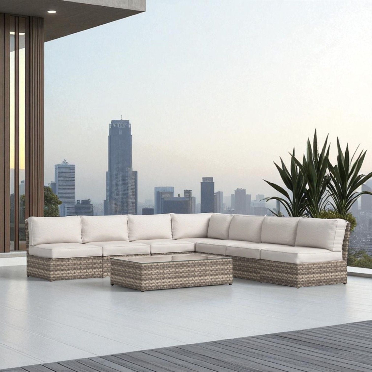 Comfortable Modern Patio Rattan Sectional Set With Cushions LSI Patio Furniture