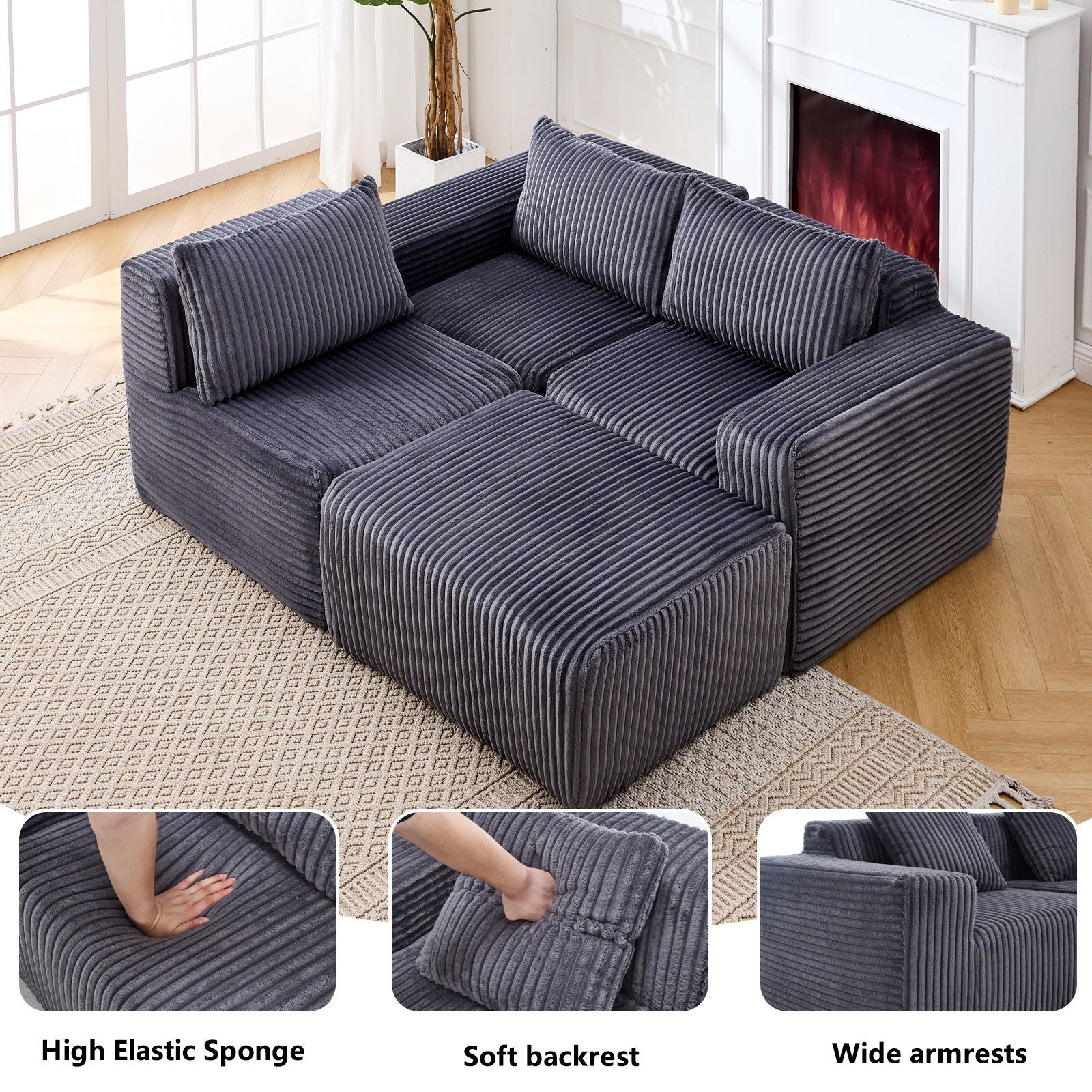 L - Shape Modern Minimalist Modular Sectional Sofa, Upholstered Cloud Couch With Deep Seats Home Essentials