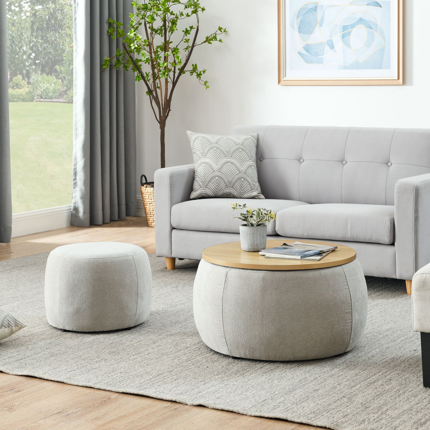 Round Storage Ottoman, 2 In 1 Function, End Table And Ottoman Home Essentials