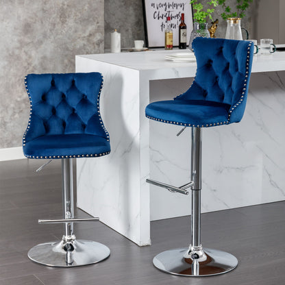 Swivel Velvet Barstools Adjusatble Seat Height From 25-33", Modern Upholstered Chrome Base Bar Stools With Backs Comfortable Tufted For Home Pub And Kitchen Island (Set of 2) Home Essentials
