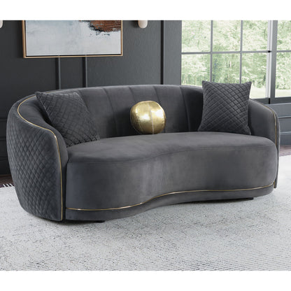 Luxe Upholstered Curved Sofa With Trim And Diamond Quilting - Dark Gray Furniture Max