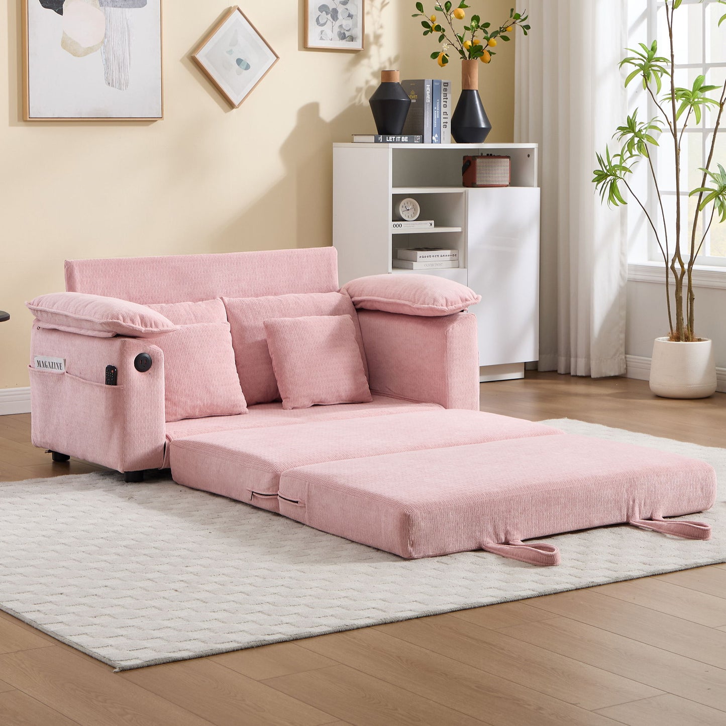 Upholstered Futon Convertible Floor Sofa Bed Home Essentials