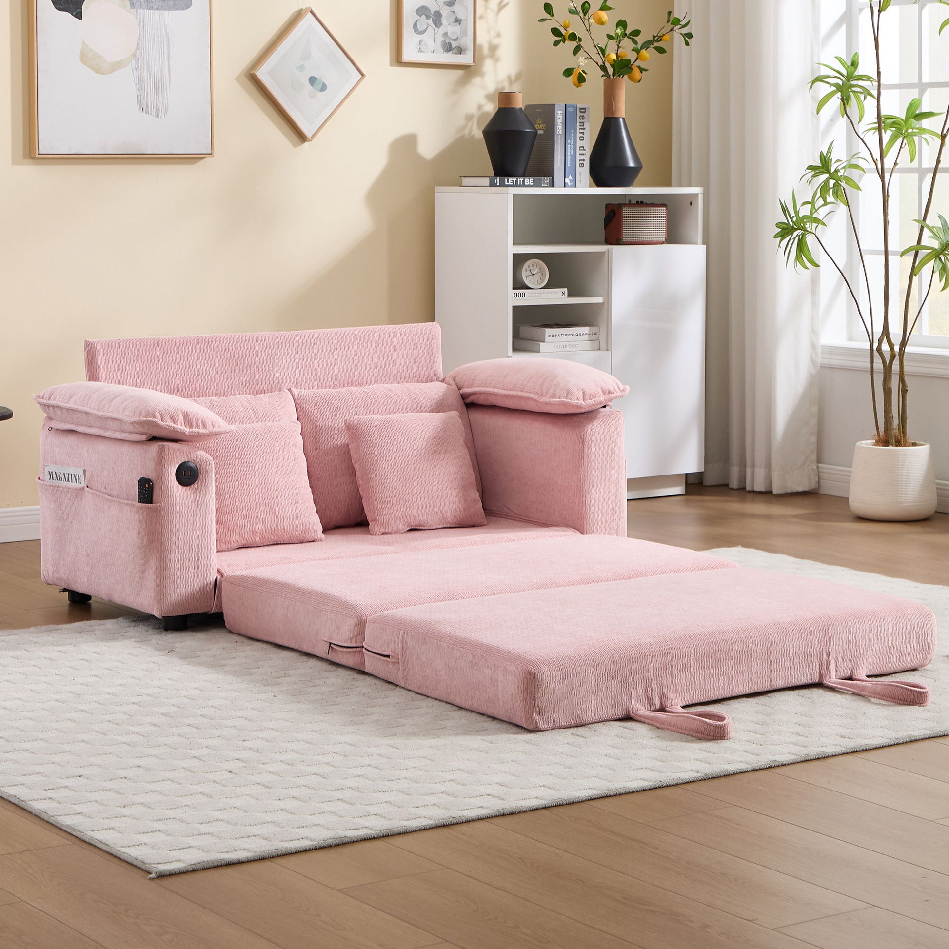 Upholstered Futon Convertible Floor Sofa Bed Home Essentials