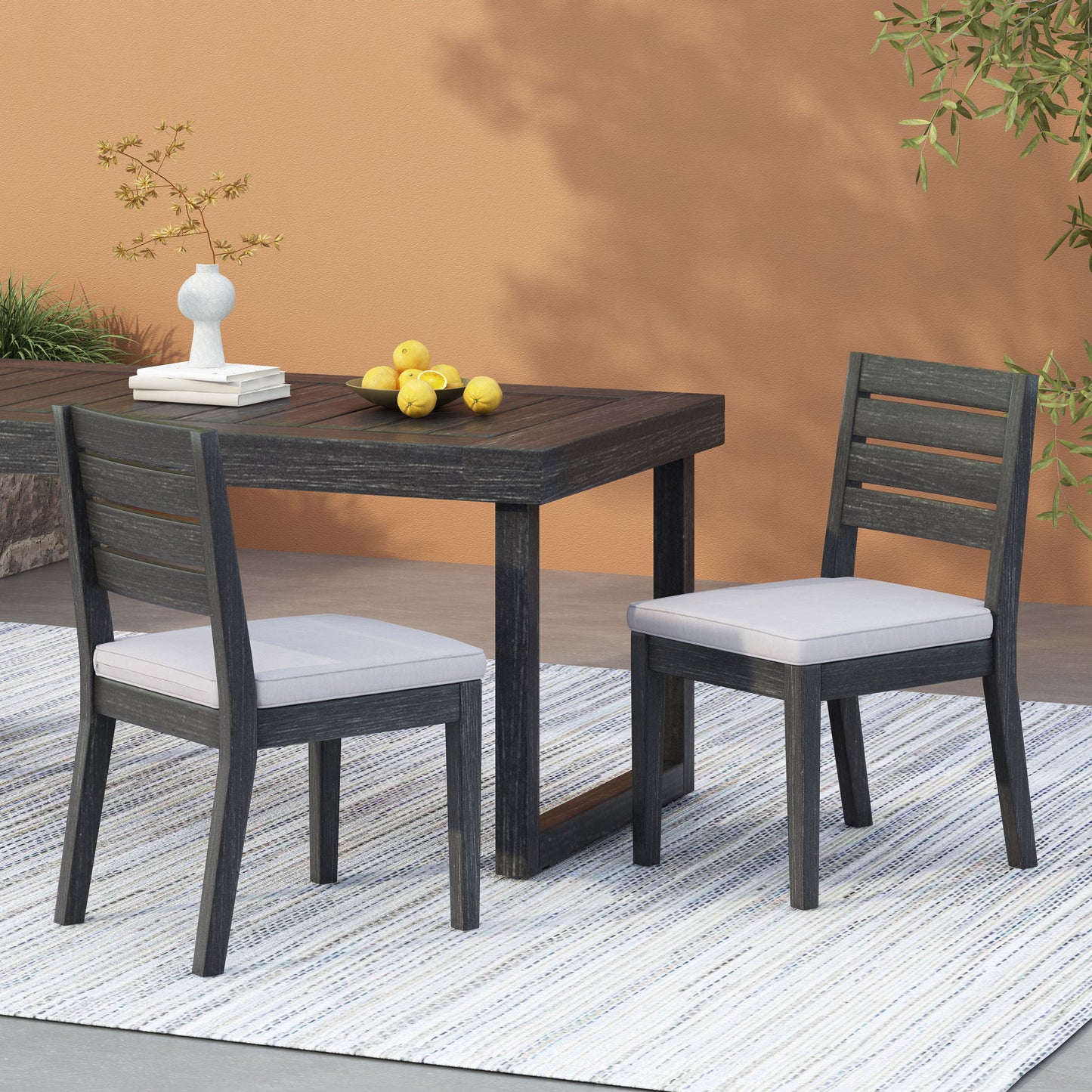 Patio Armless Dining Chair With Laid Back Slat Panel Design - Light Gray Noble House