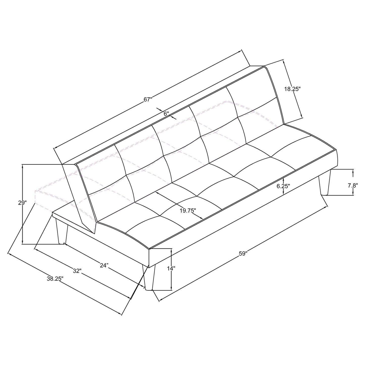 Cranston - Armless Sofa Bed With Contrast Piping - Black Furniture Max