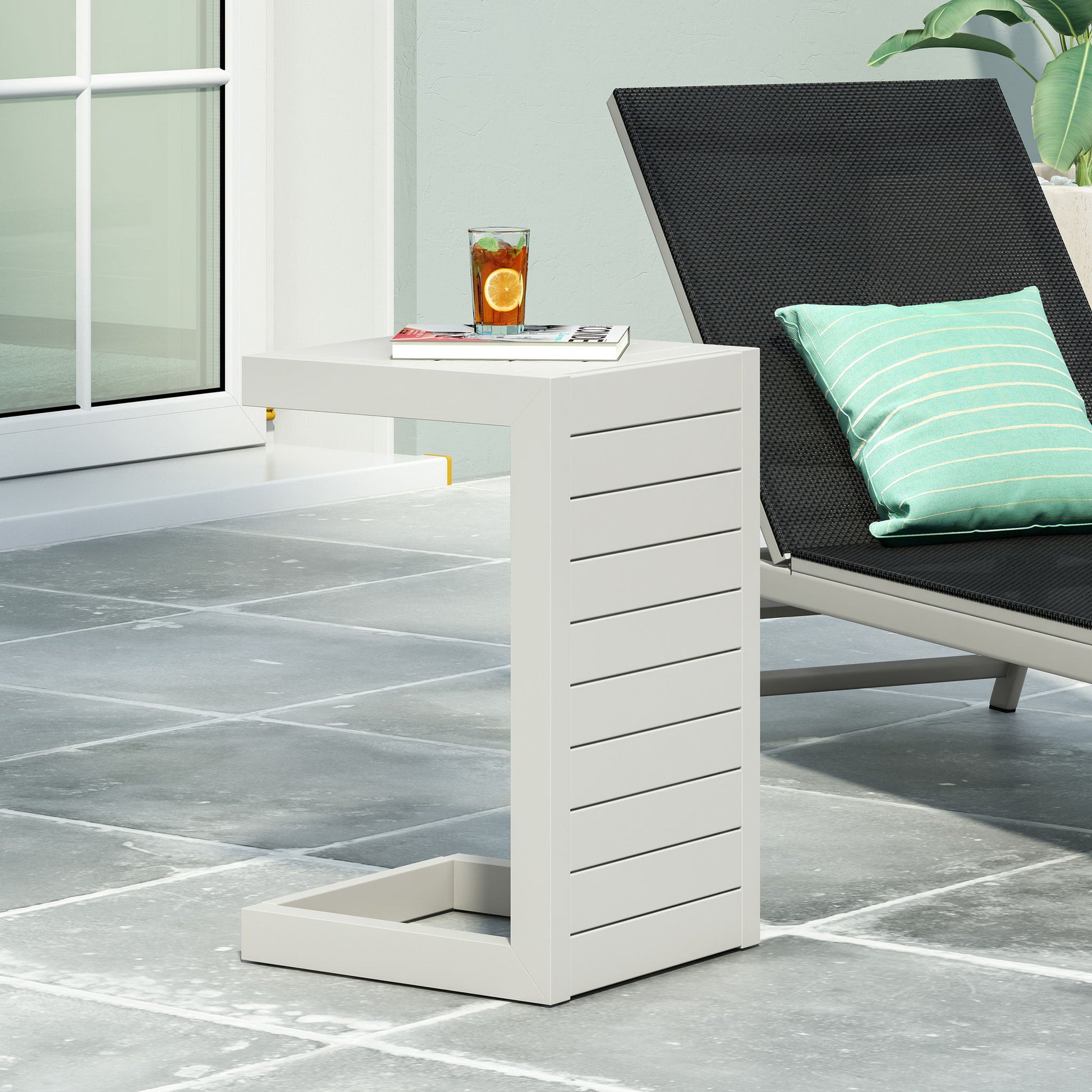 Aluminum Outdoor C - Shaped Side Table For Patio Noble House