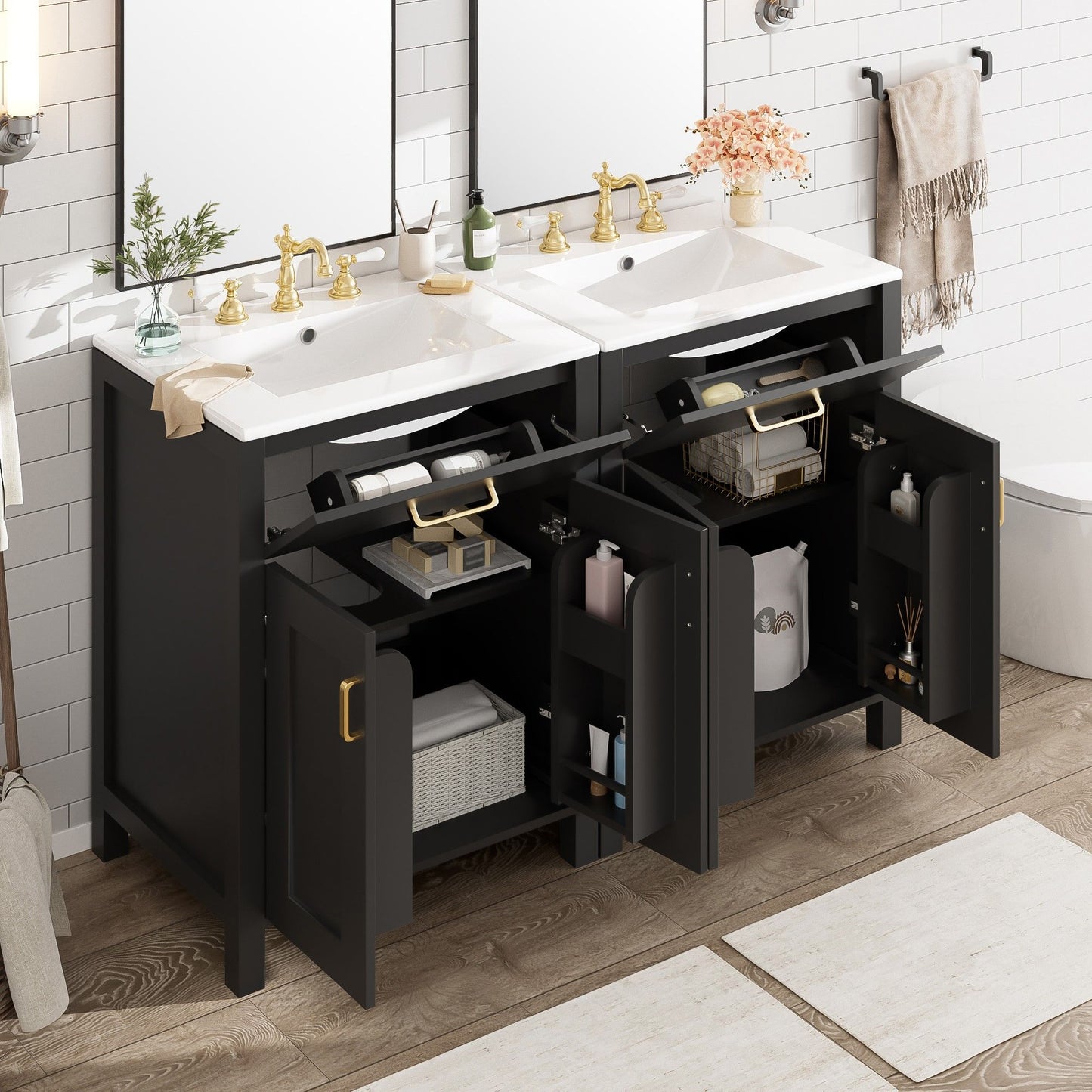 Modern Bathroom Vanity With Ceramic Sink, Soft-Close Doors, Flip Drawer, U-Shaped Shelves, Elegant Storage Solution Hearth and Haven