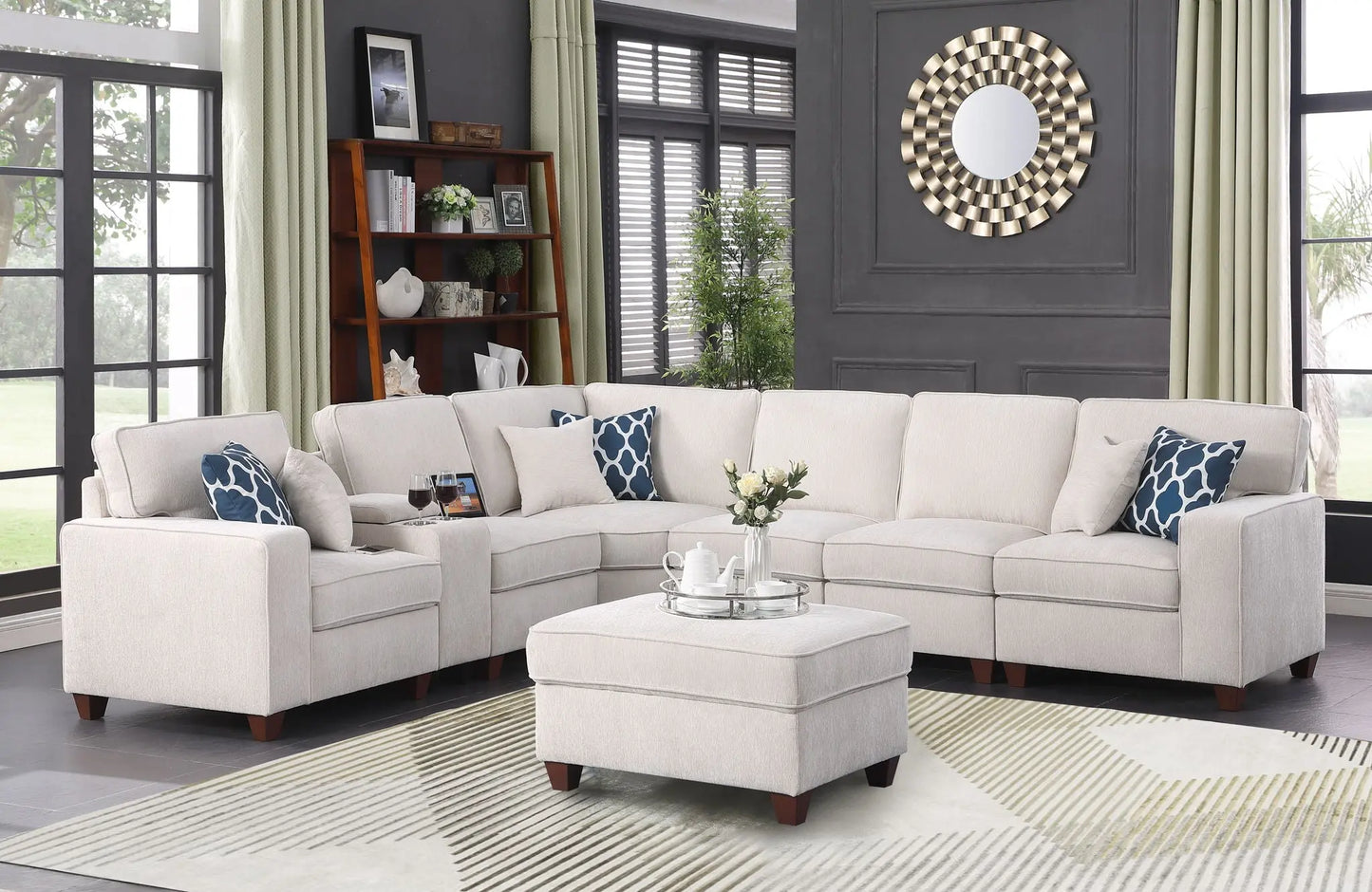 Rene - Sectional Sofa With Ottoman - Beige Urban Retreats