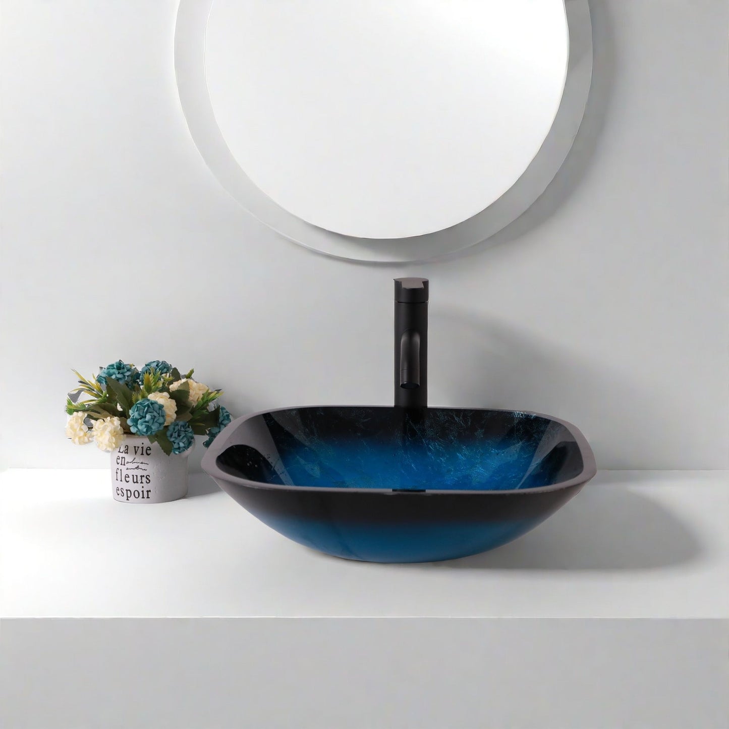 Artistic Vessel Sink With Faucet And Pop Up Drain - Blue Daily Nest