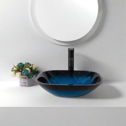 Artistic Vessel Sink With Faucet And Pop Up Drain - Blue Daily Nest