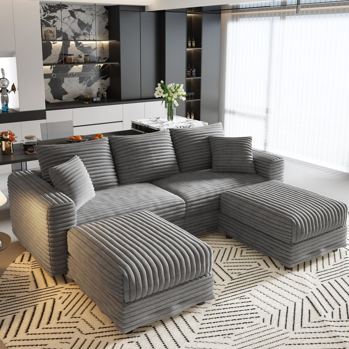 Deep Seat Convertible Sofa With Soft Pillows And Ottomans Home Essentials