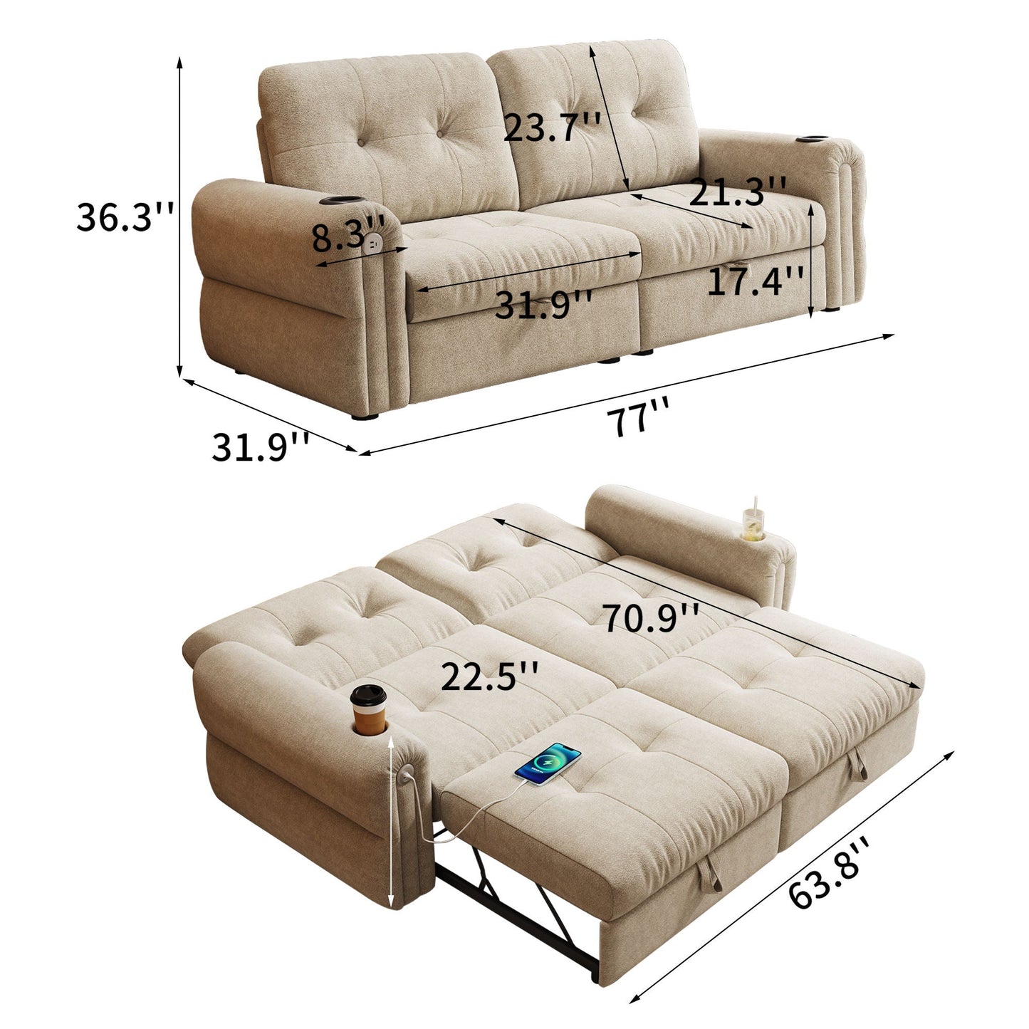 Cloud Like Convertible Sofa Bed With For Living Room Home Essentials