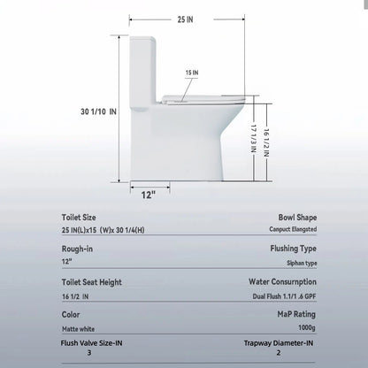 1 Piece Toilet With Dual Flush & Rimless Bowl - Glossy White Daily Nest